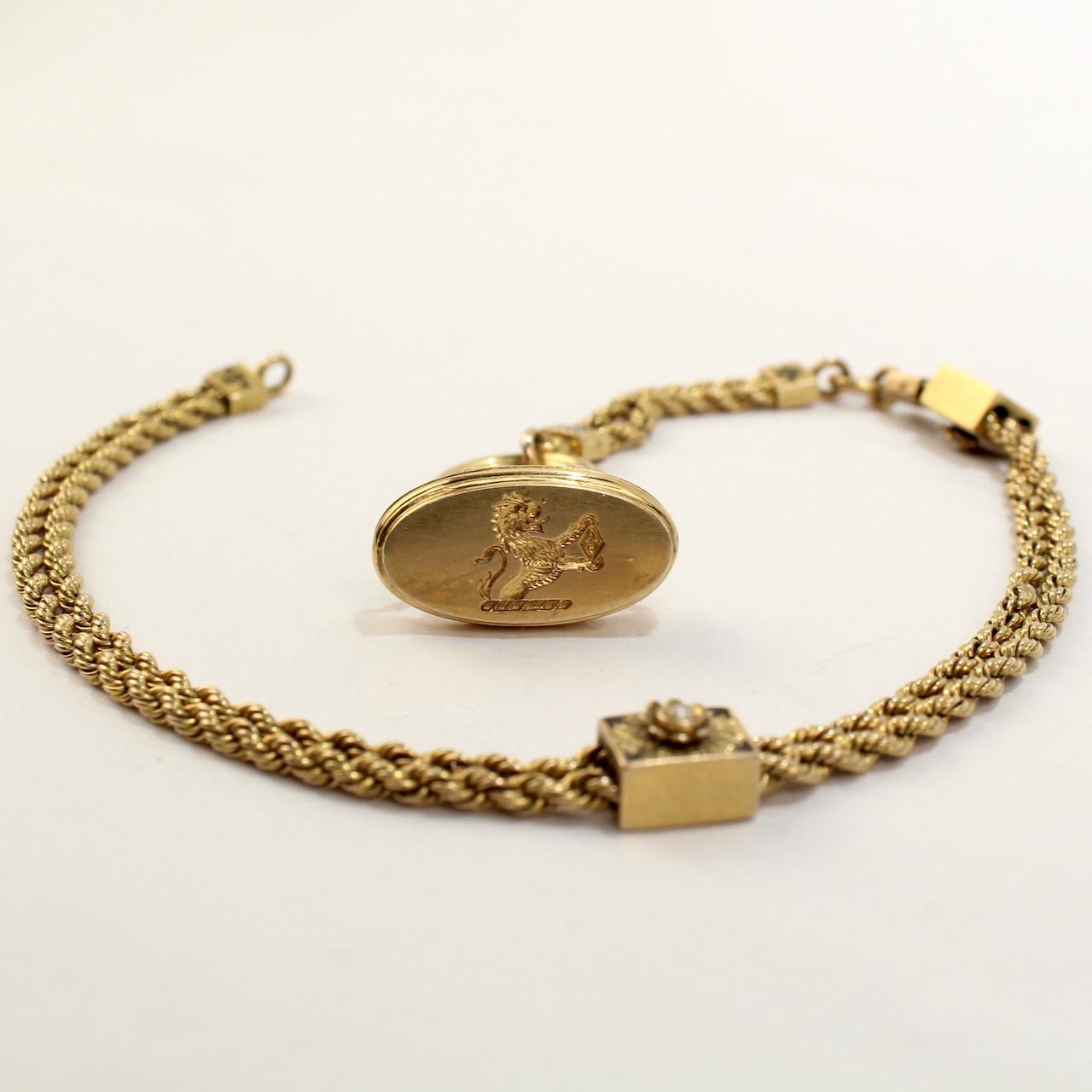 Antike viktorianische Gold- und Emaille-Uhrkette aus Gold mit Schienen und einem Knopfleisteil im Zustand „Gut“ im Angebot in Philadelphia, PA