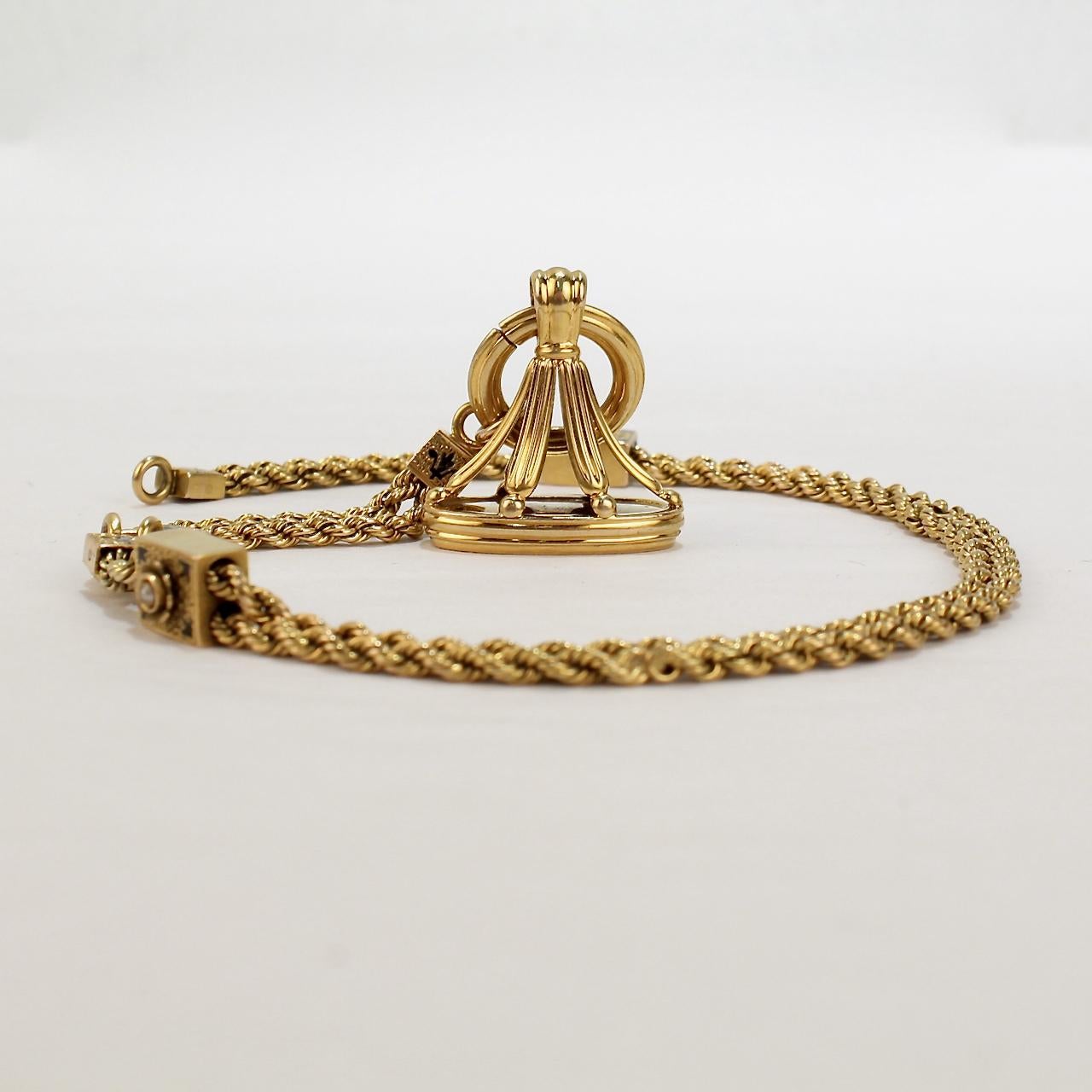 Women's or Men's Antique Victorian Gold and Enamel Watch Chain with Slides and a Fob Seal For Sale