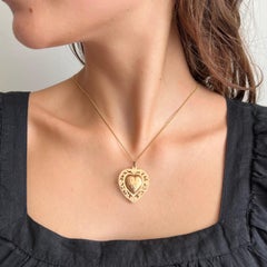 Antique Victorian 14K Gold Engraved Heart Locket Pendant