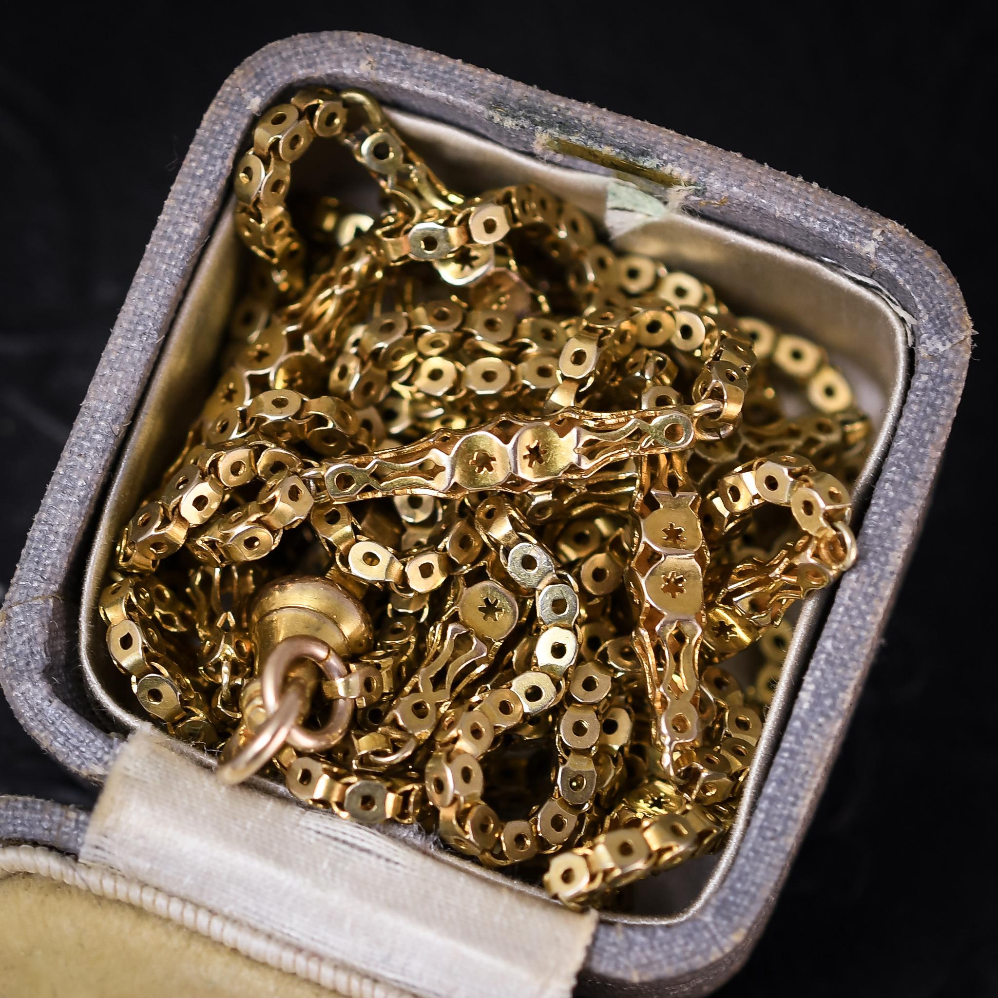 Women's or Men's Antique Victorian Gold Fancy Link Guard Chain Necklace