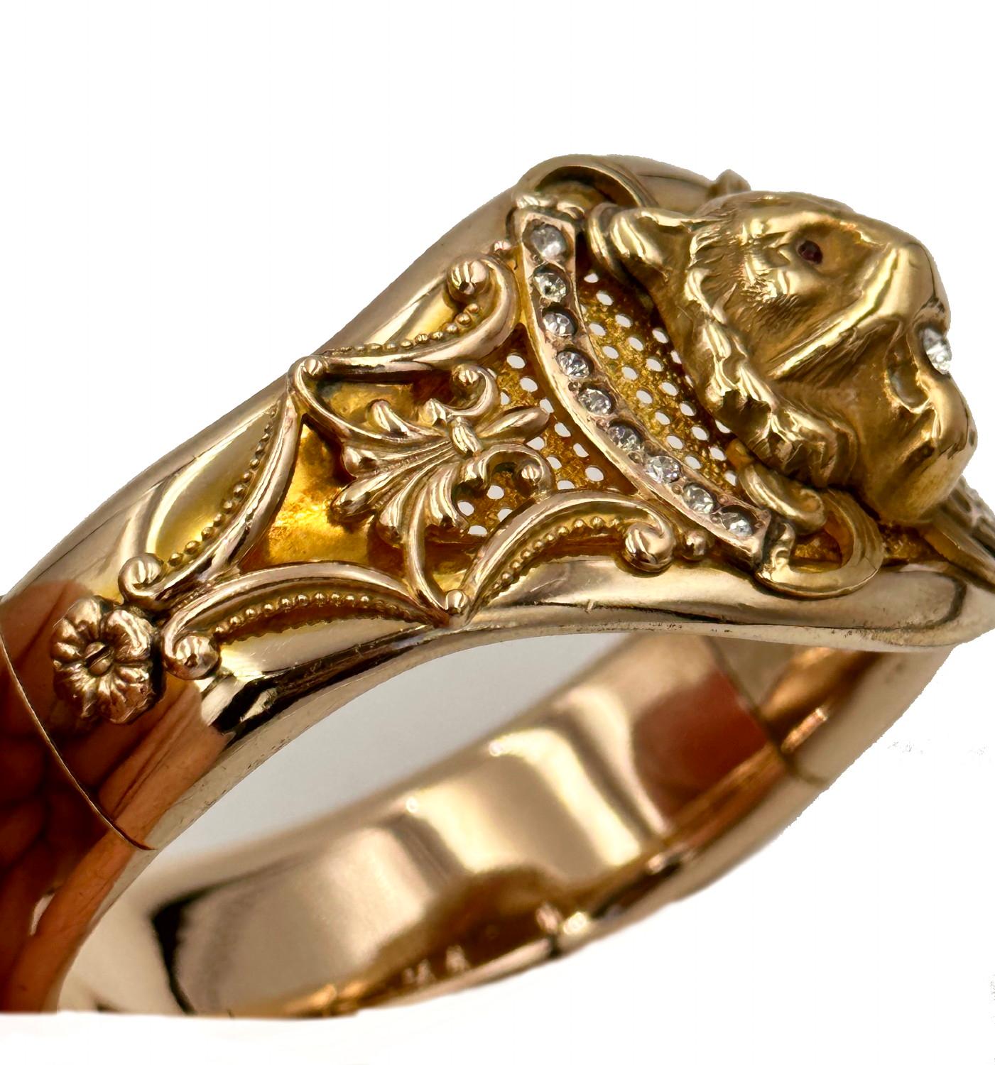 Antiker viktorianischer Gold geflochtener Löwen-Armreif mit Tigerkatze-Schmuck (Viktorianisch) im Angebot