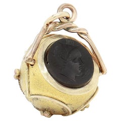 Antique Victorian Gold Filled & Onyx Intaglio Charm for a Charm Bracelet