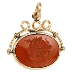 Antique Victorian Gold-Filled Red Jasper Carved Intaglio Diana Pendant or Charm 