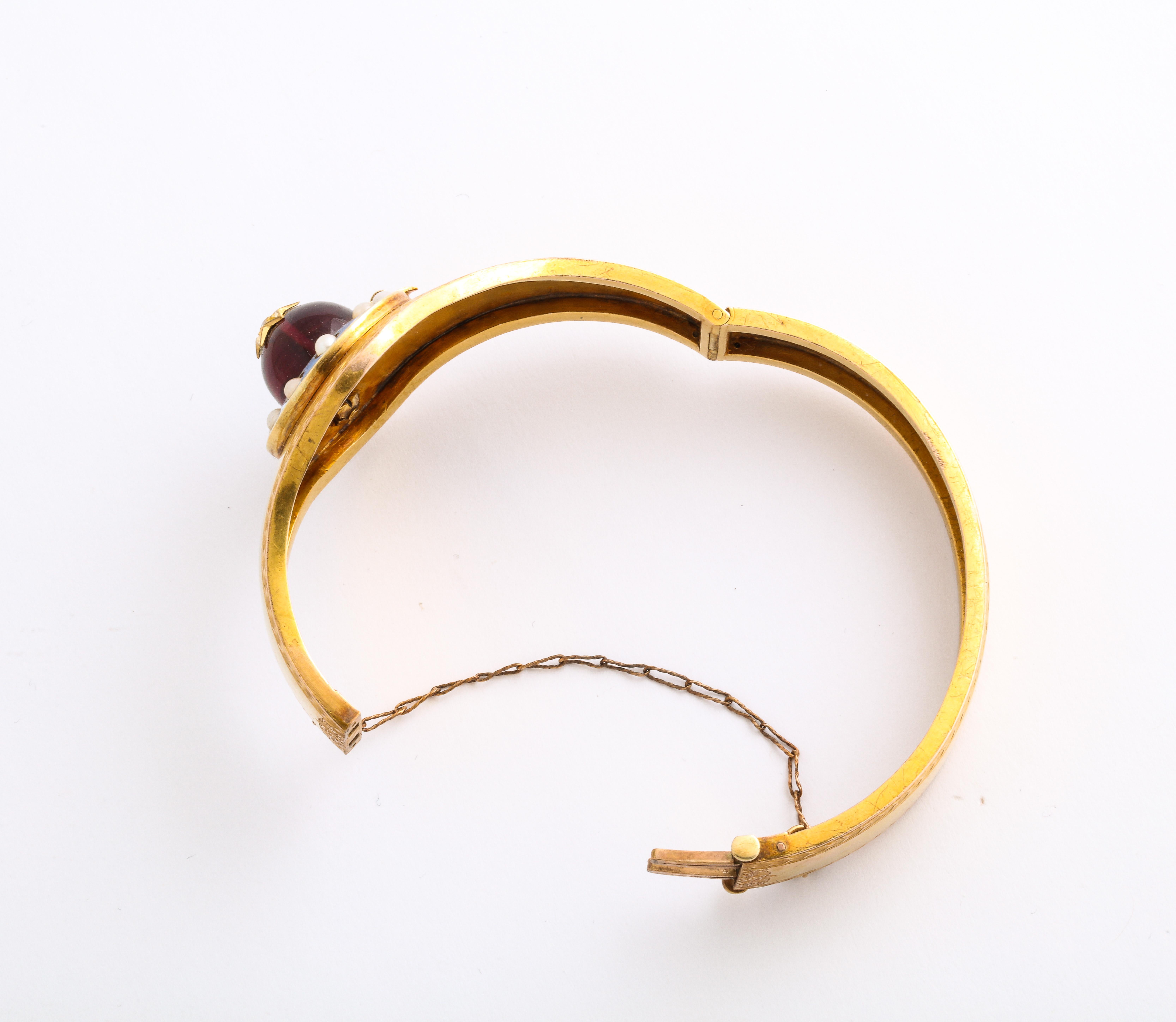 Antique Victorian Gold Garnet Enamel Diamond Bracelet For Sale 1