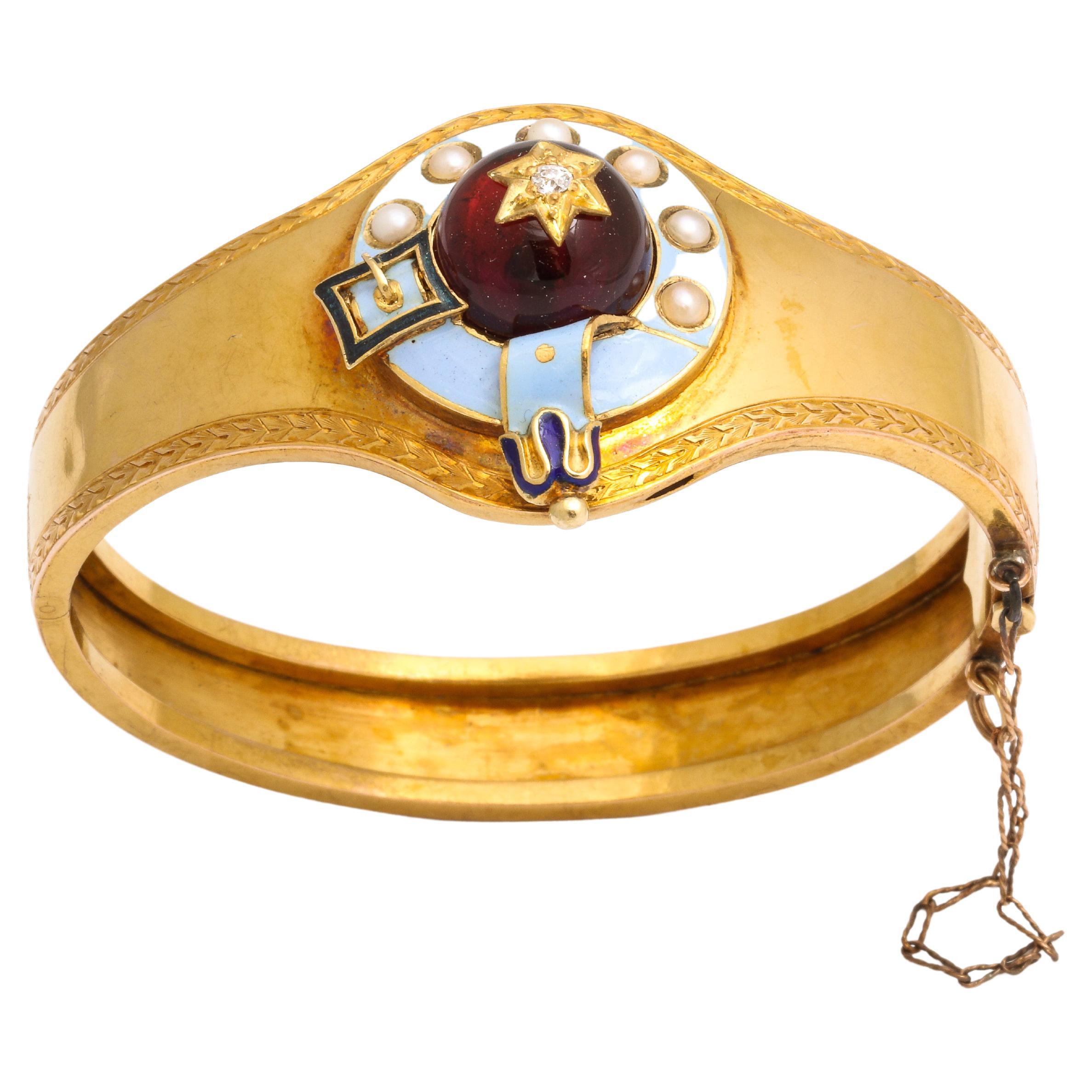 Antique Victorian Gold Garnet Enamel Diamond Bracelet