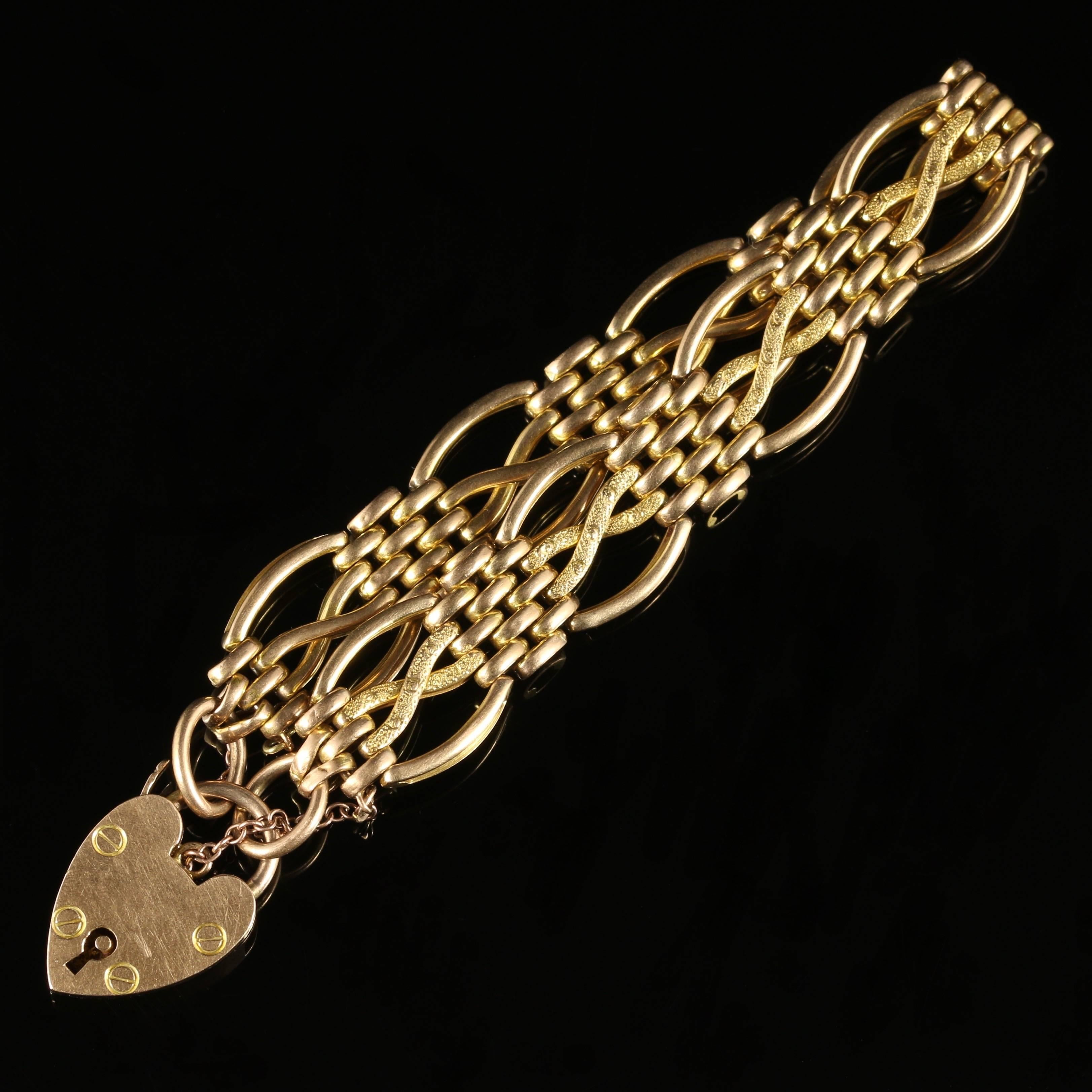 Women's Antique Victorian Gold Gate Bracelet Fancy Links, circa 1900