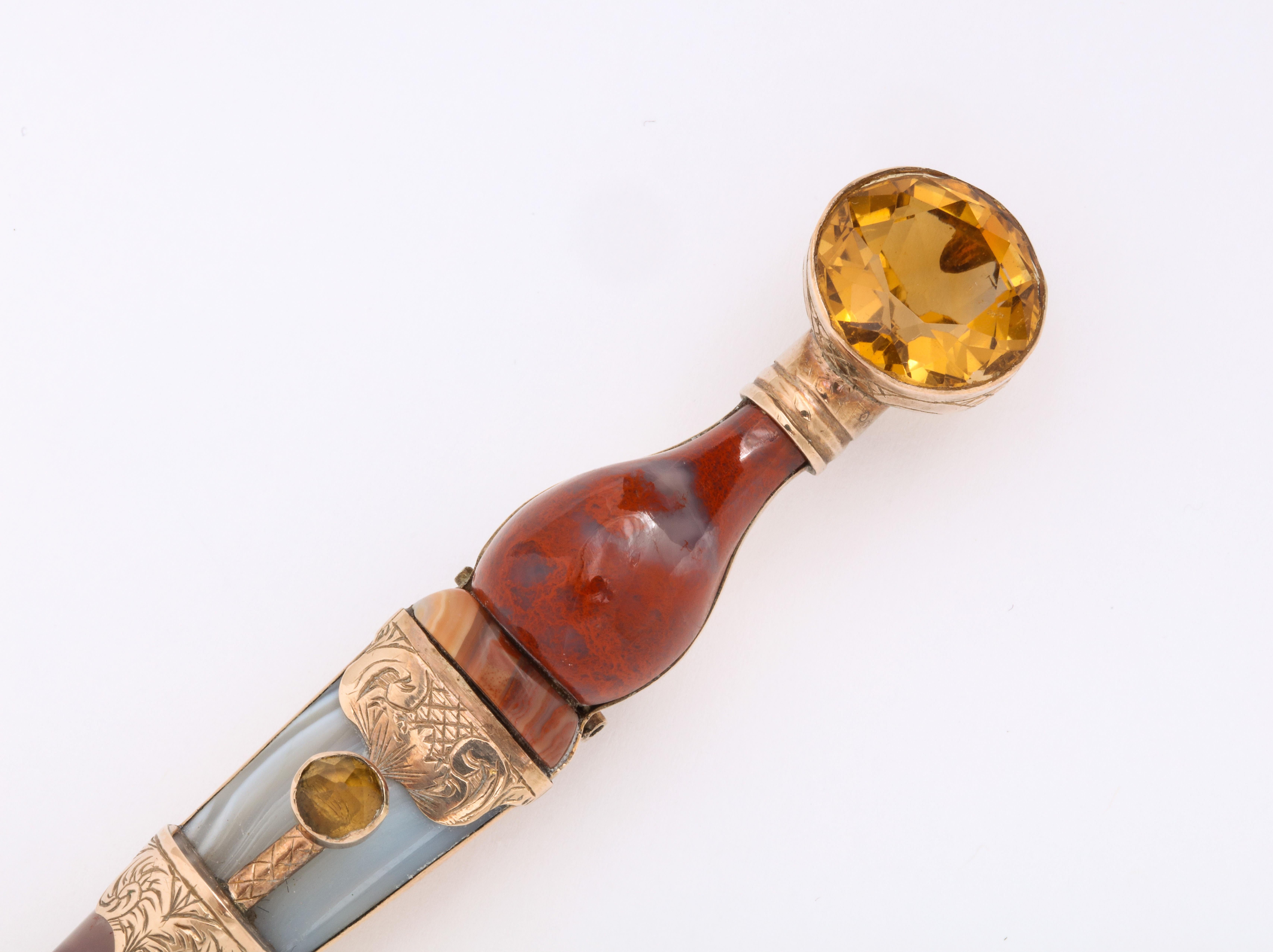 Women's or Men's Antique Victorian Gold Gem Scottish Agate Dirk