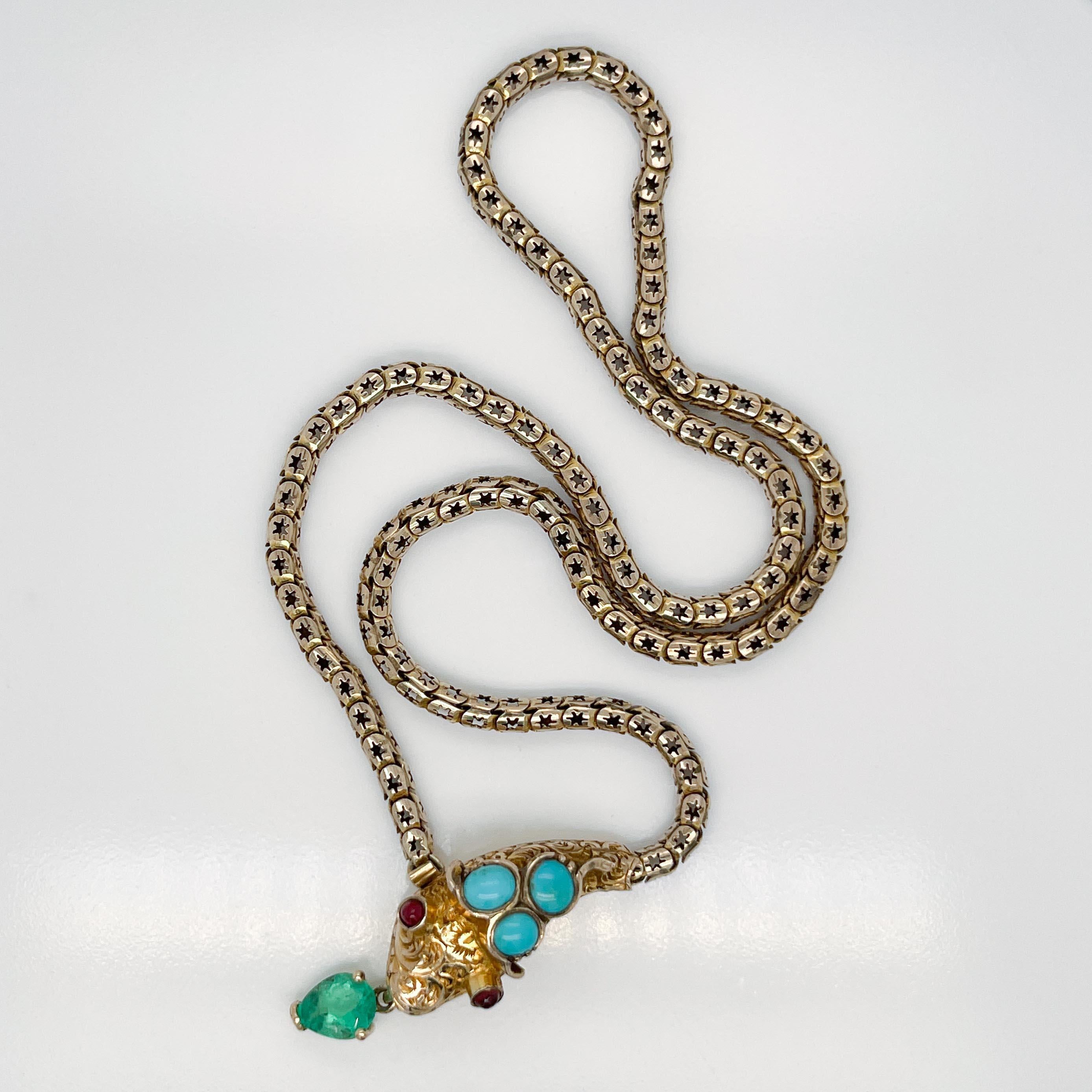 Collier ras du cou victorien ancien en or et pierres précieuses avec serpent figuratif 5