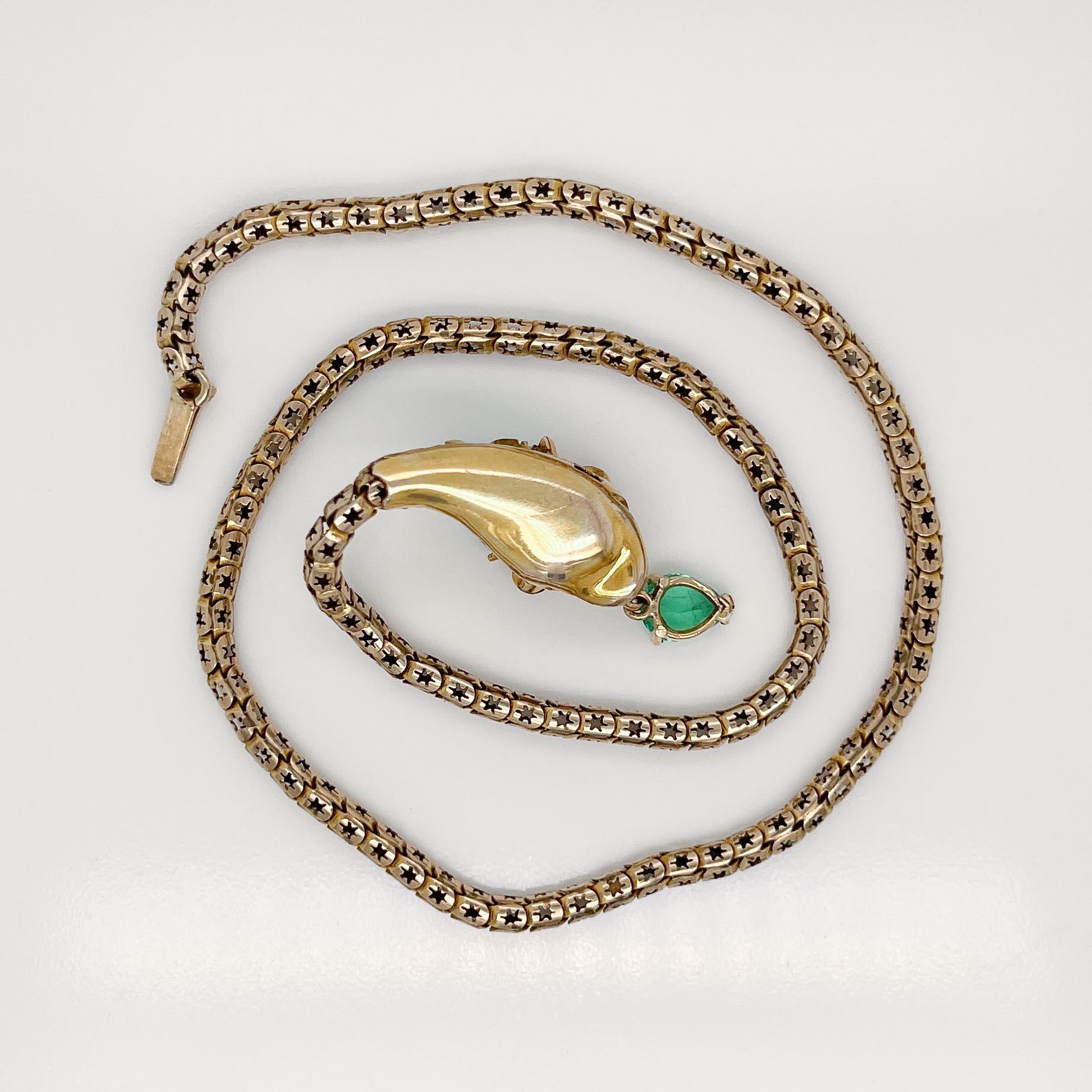 Collier ras du cou victorien ancien en or et pierres précieuses avec serpent figuratif 6