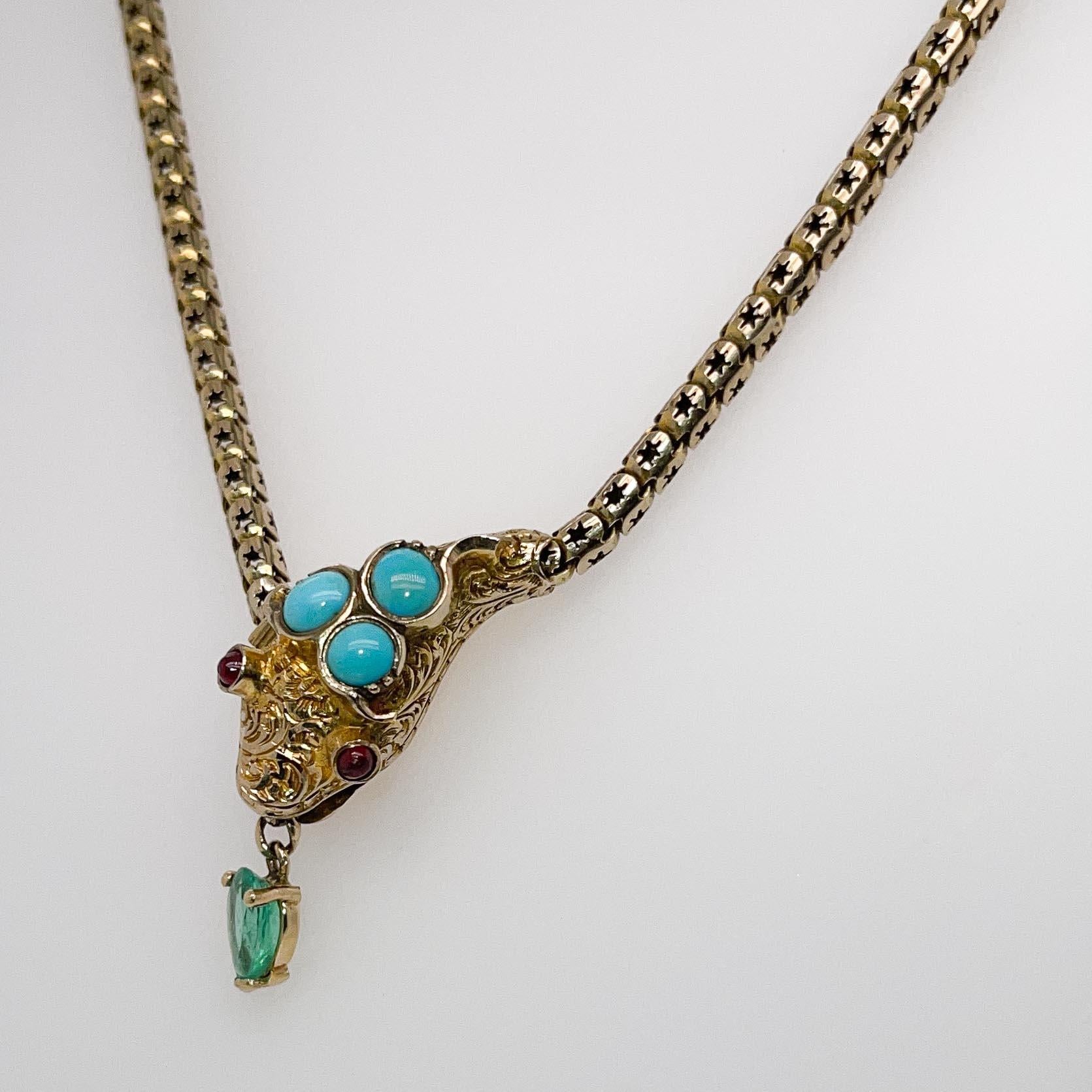 Antike viktorianische Gold- und Edelstein-Halskette mit figuraler Schlangenhaut (Viktorianisch)