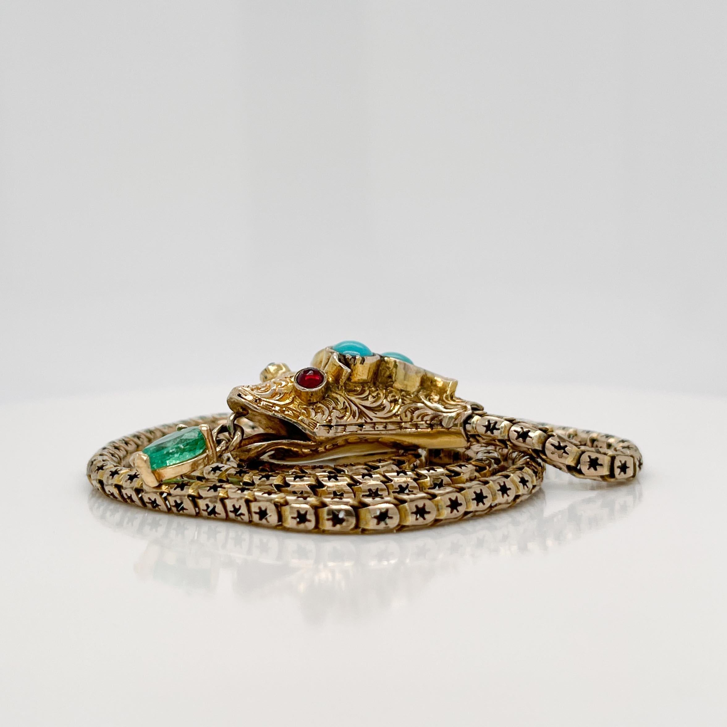 Pear Cut Antique Victorian Gold & Gemstone Figural Snake Choker Necklace