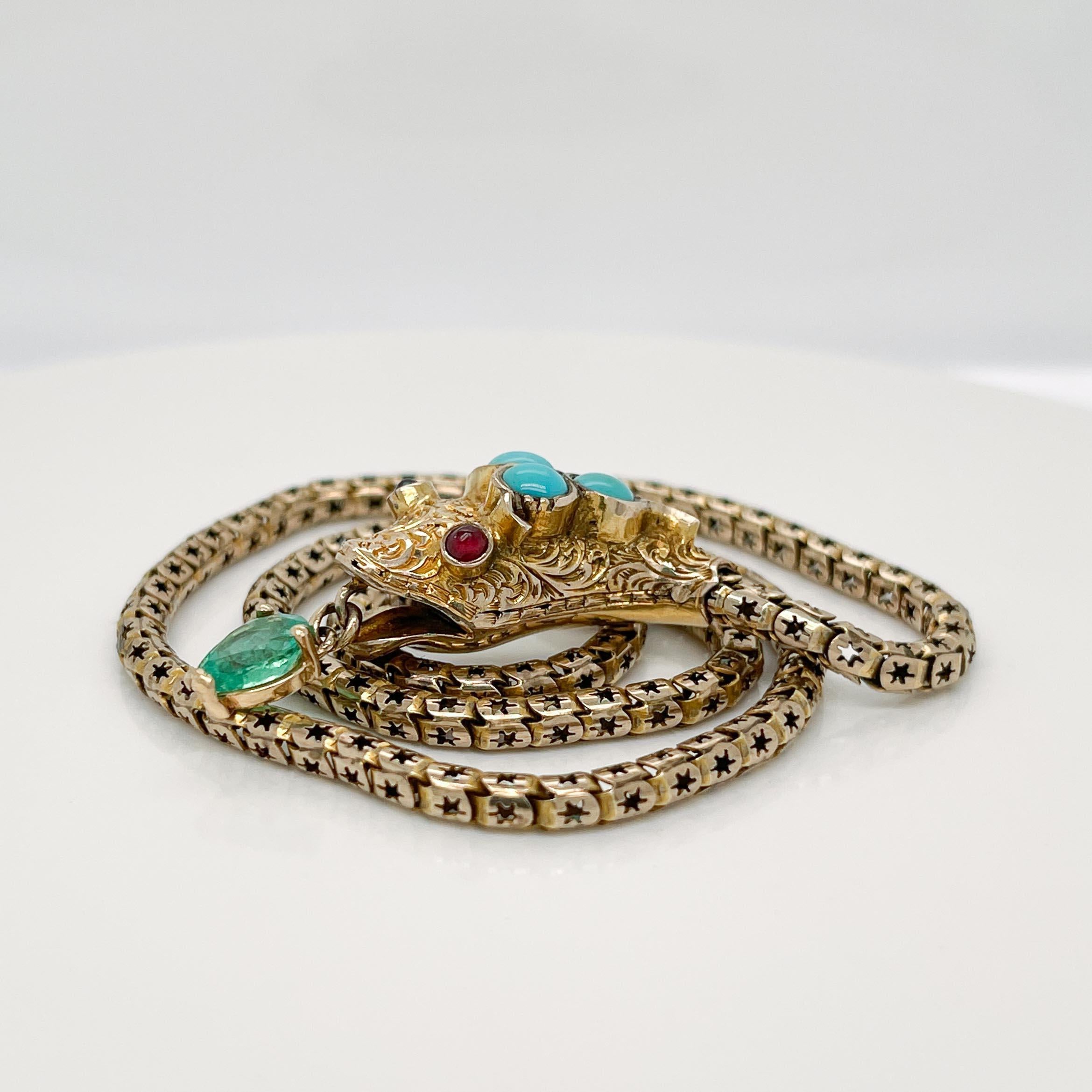 Antique Victorian Gold & Gemstone Figural Snake Choker Necklace In Good Condition In Philadelphia, PA