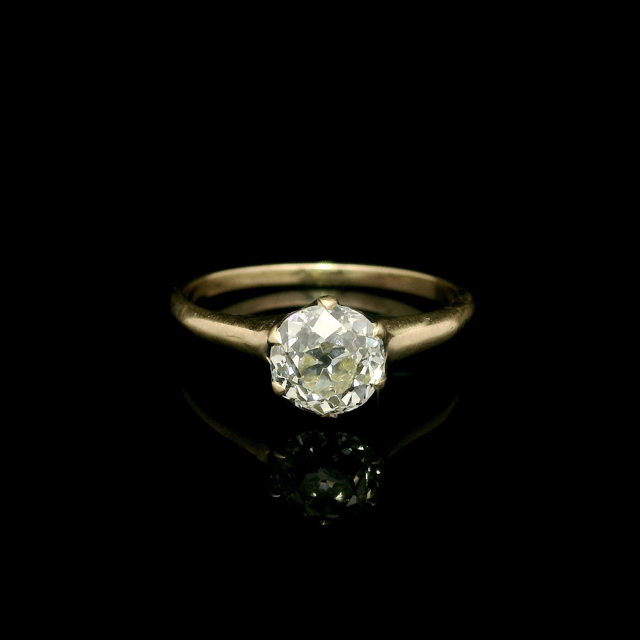 Bague de fiançailles de style victorien ancien solitaire avec diamant européen ancien de 1,03 carat certifié GIA Pour femmes en vente