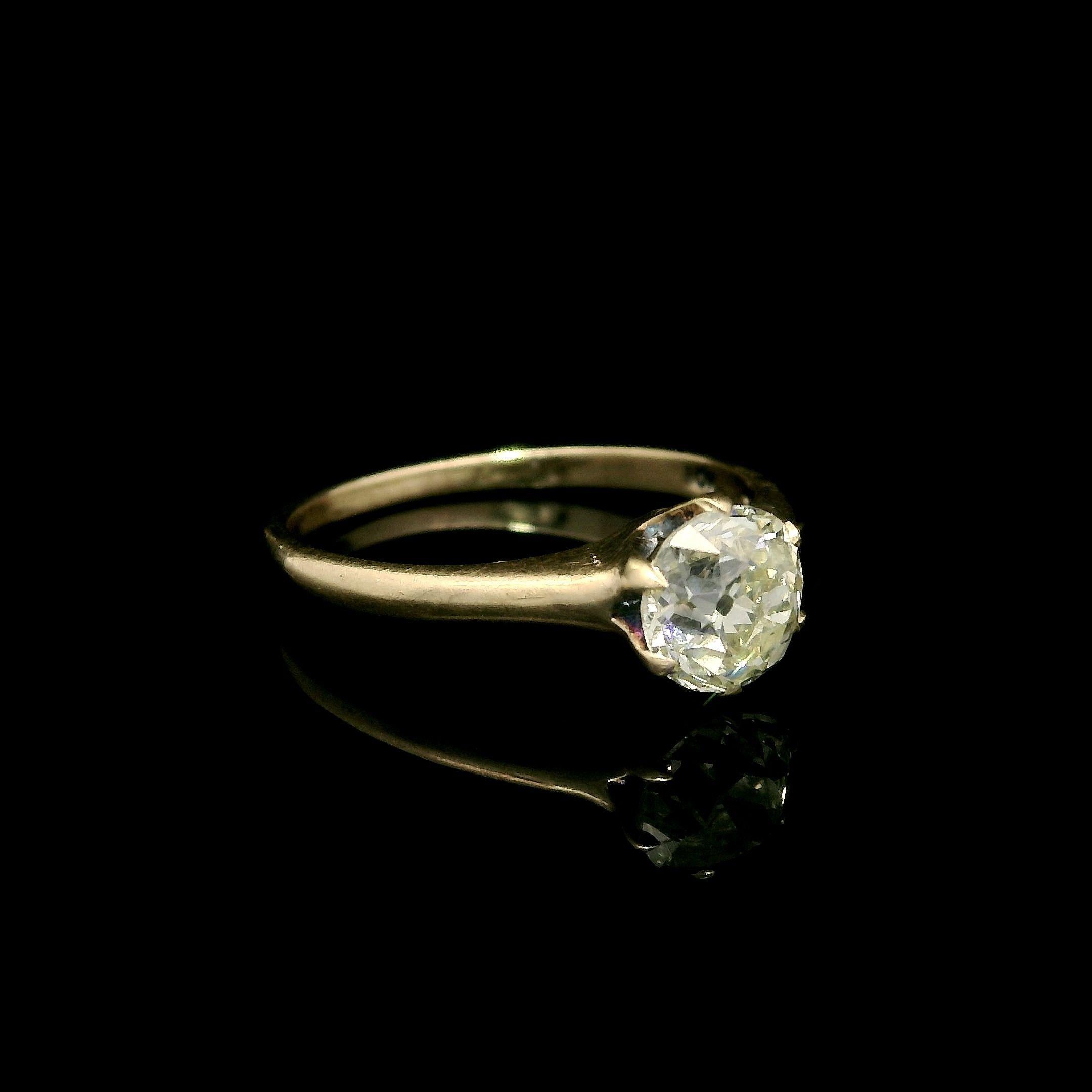 Bague de fiançailles de style victorien ancien solitaire avec diamant européen ancien de 1,03 carat certifié GIA en vente 1