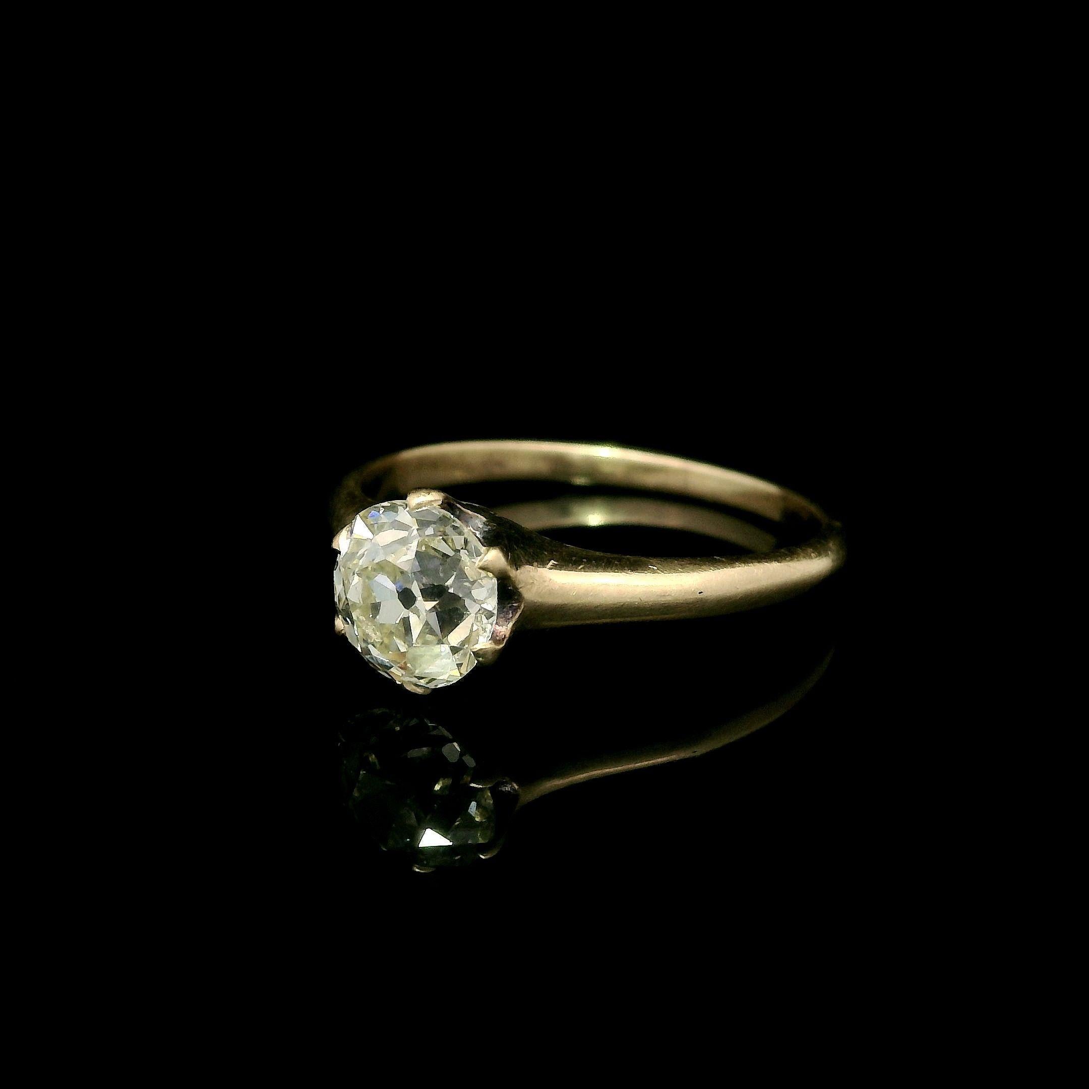 Bague de fiançailles de style victorien ancien solitaire avec diamant européen ancien de 1,03 carat certifié GIA en vente 2