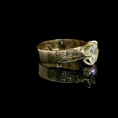 Antique Victorian Gold GIA 1.46ct Old Cut Diamond Hand Etched Engagement Ring