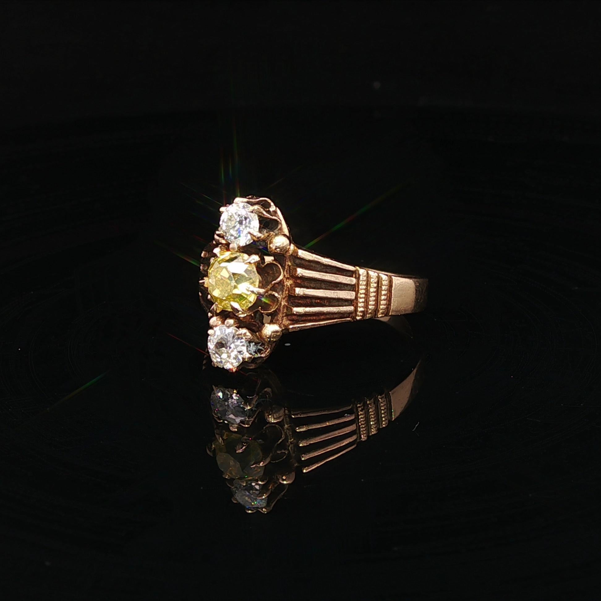 Donna Anello antico vittoriano in oro GIA da .99ctw Fancy Intense Yellow Old Mine Cut Diamond in vendita