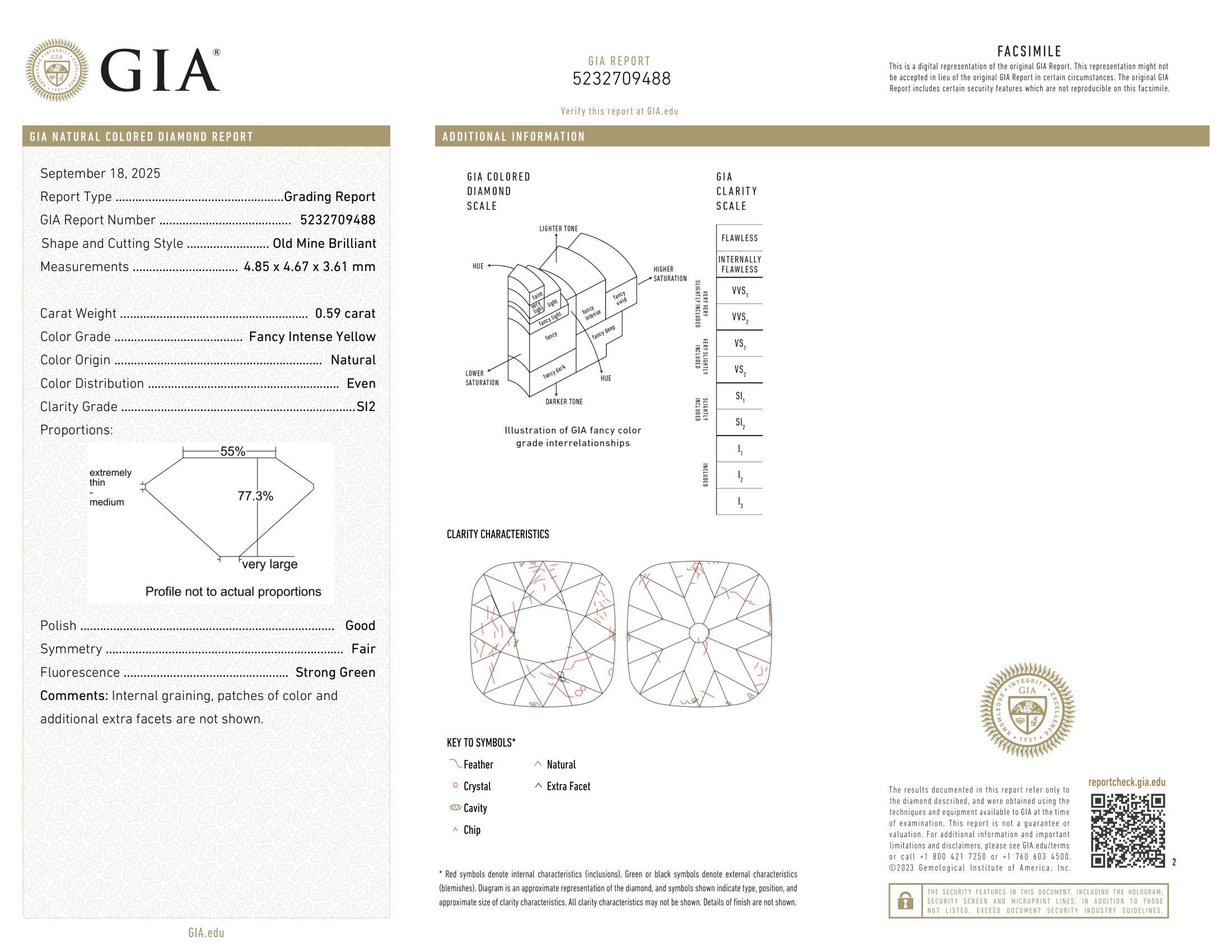 Anello antico vittoriano in oro GIA da .99ctw Fancy Intense Yellow Old Mine Cut Diamond in vendita 1