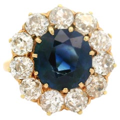 Antique Victorian Gold GIA AGL 6.30ctw No Heat Old Sapphire 
Diamond Halo Ring