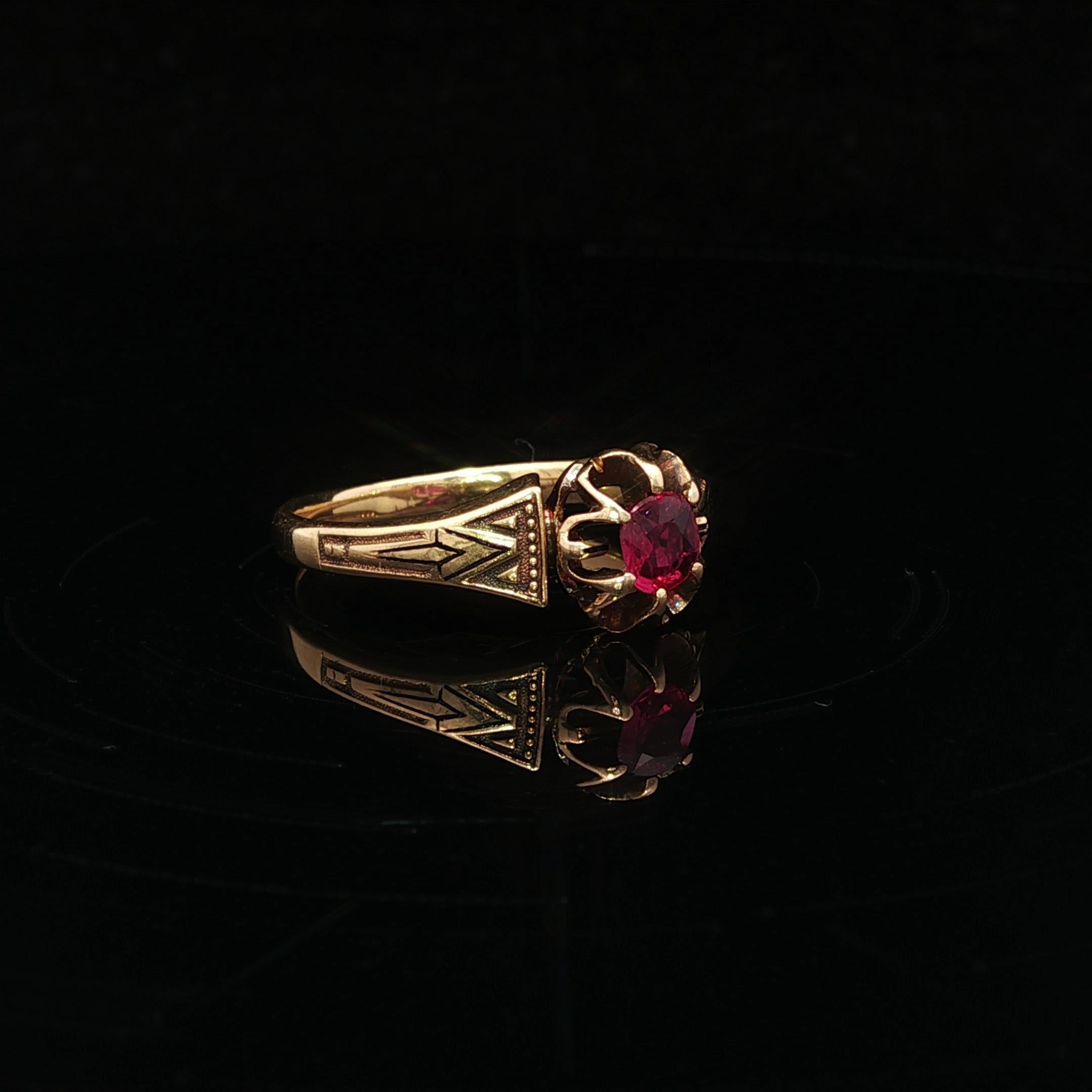 Bague ancienne victorienne en or GIA avec solitaire en rubis bouton d'or et détails en émail en vente 6