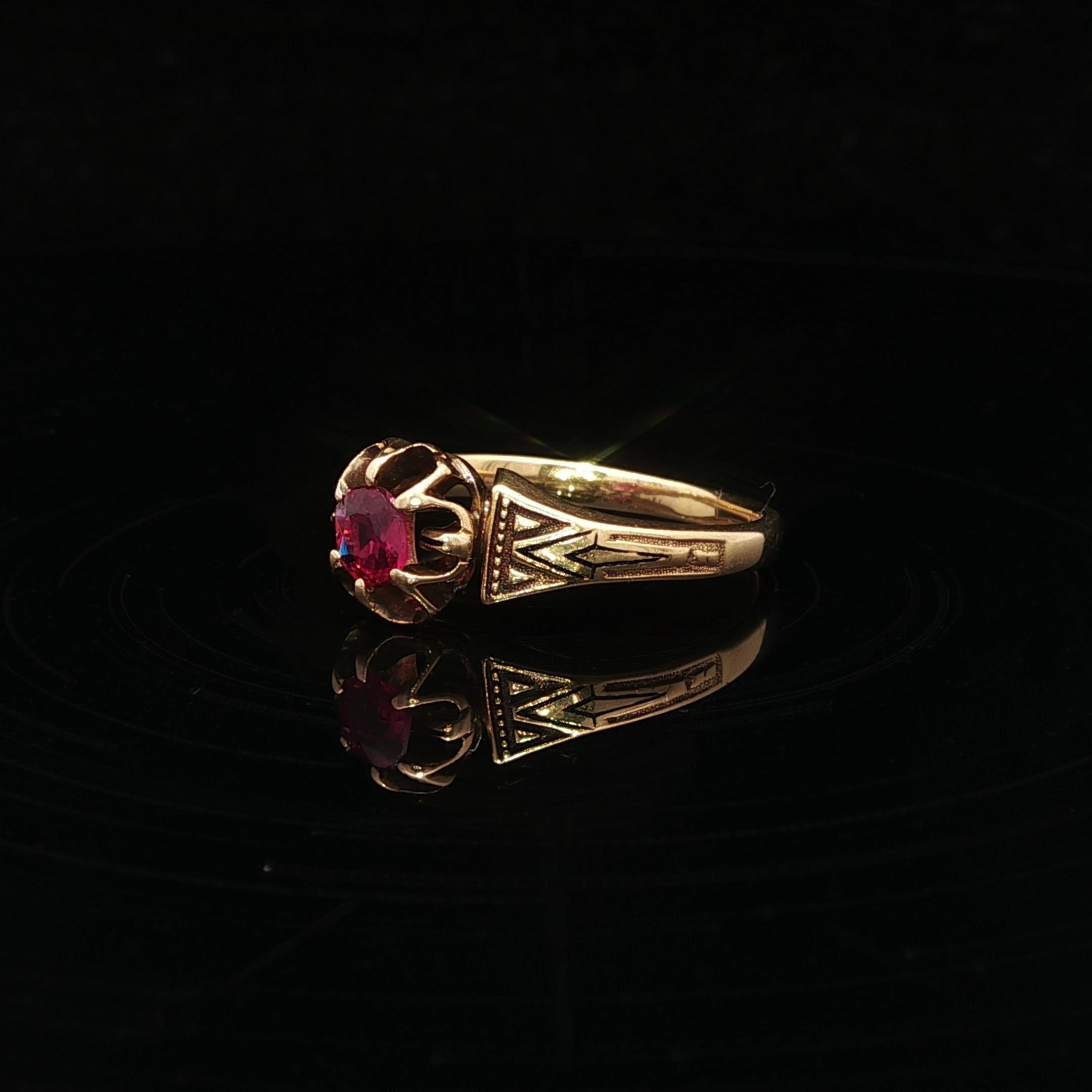 Bague ancienne victorienne en or GIA avec solitaire en rubis bouton d'or et détails en émail en vente 7