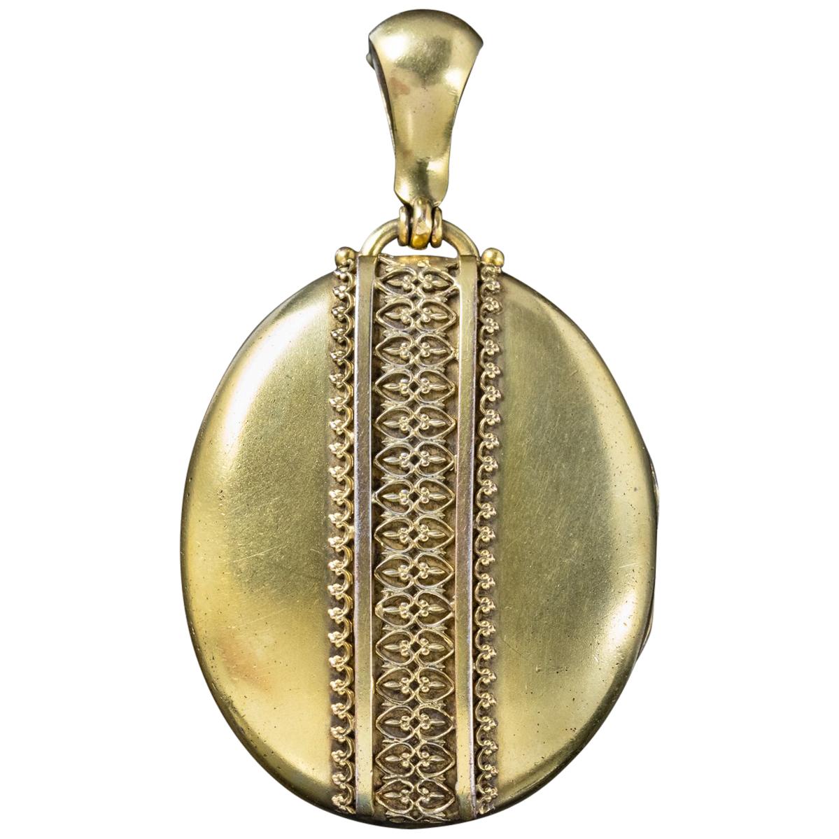 Antique Victorian Gold Gilded Silver Locket, circa 1880 For Sale