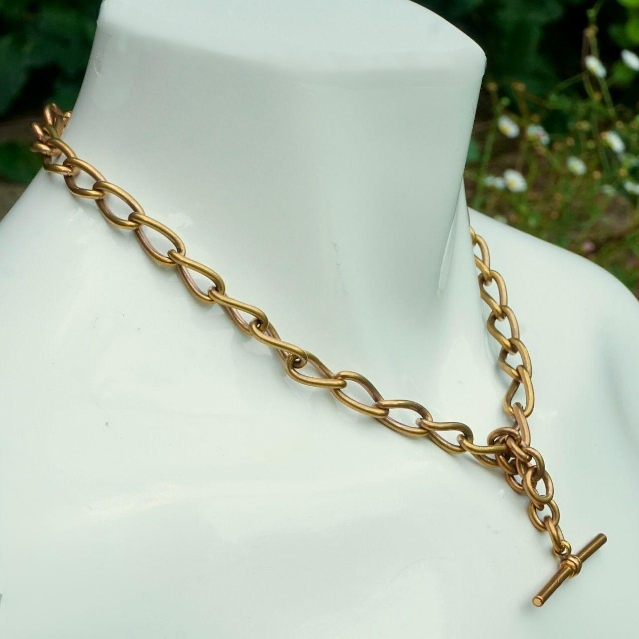 Antique Victorian Gold Gilt Metal Albert Watch Chain with T Bar In Good Condition For Sale In London, GB