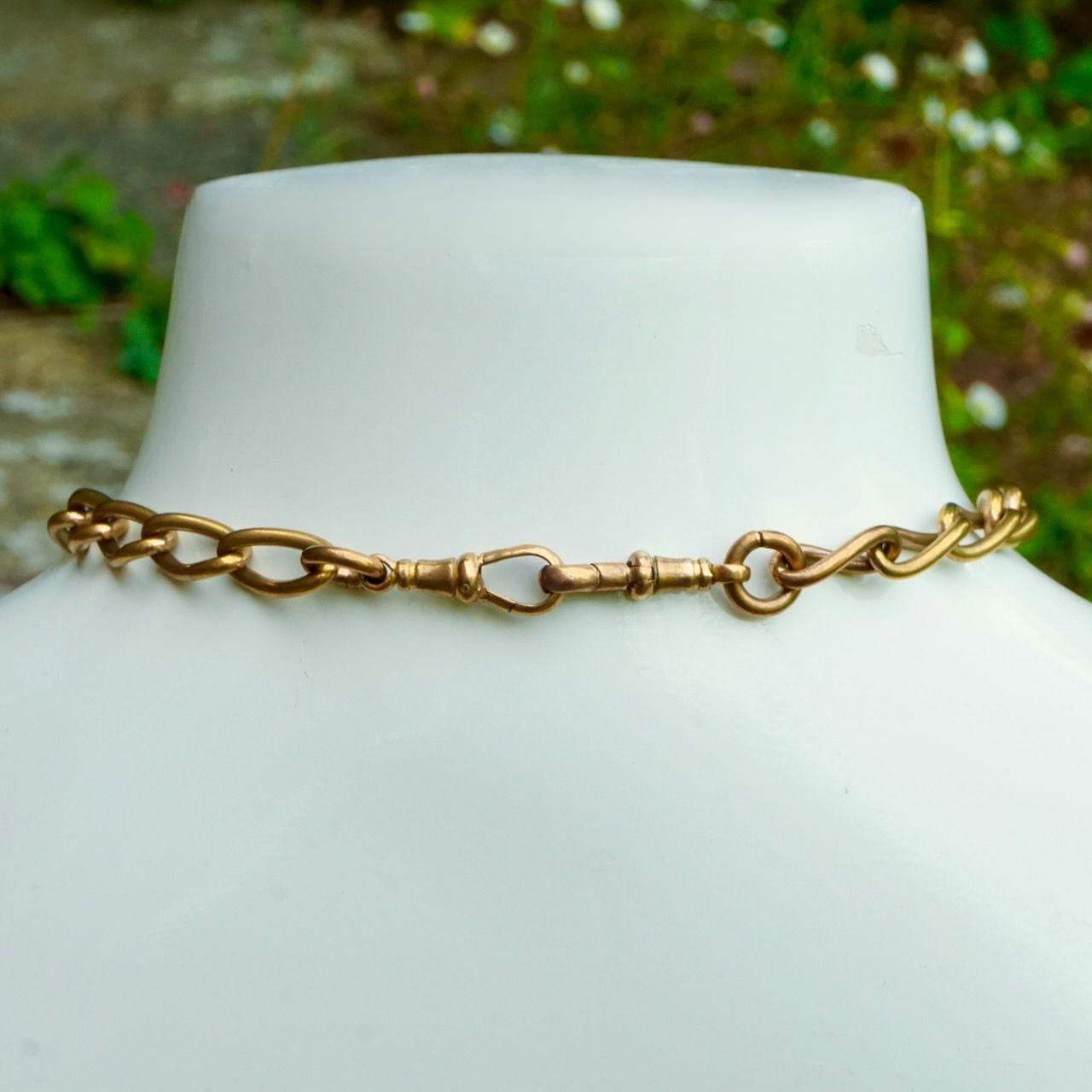 Women's or Men's Antique Victorian Gold Gilt Metal Albert Watch Chain with T Bar For Sale
