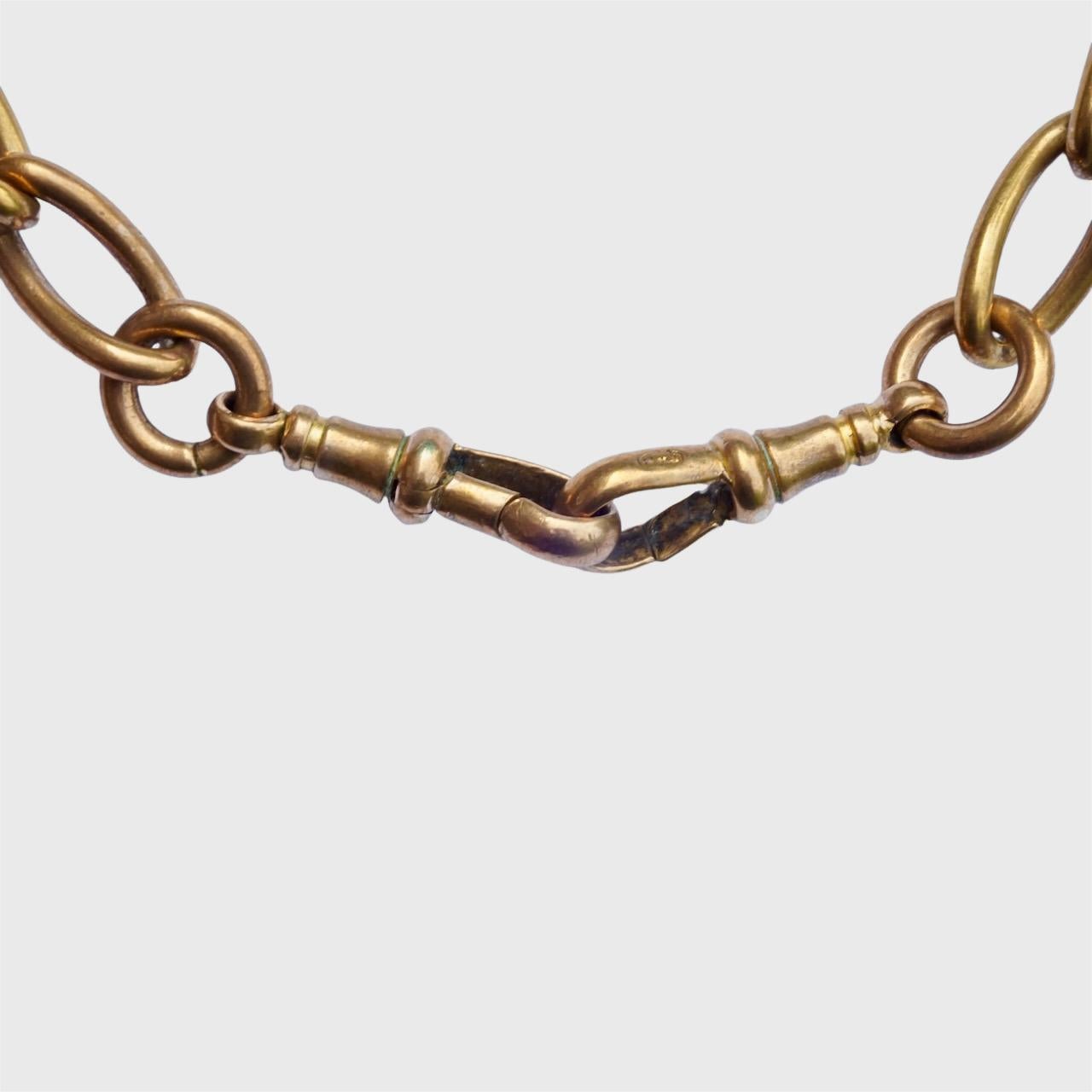 Antique Victorian Gold Gilt Metal Albert Watch Chain with T Bar For Sale 3