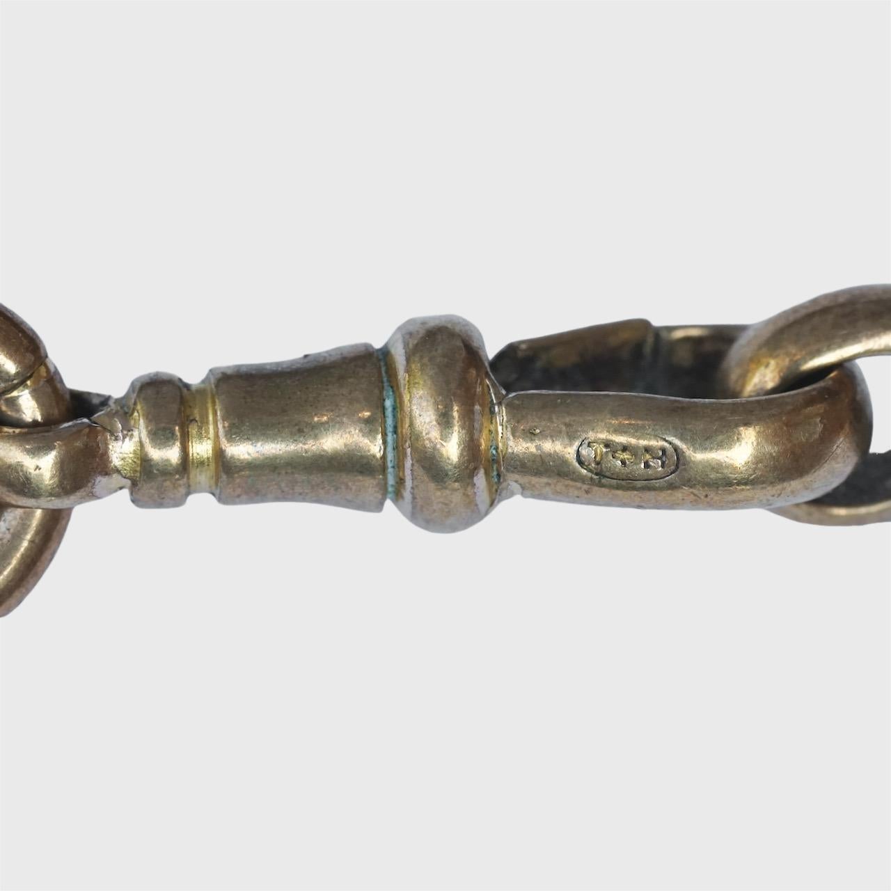 Antique Victorian Gold Gilt Metal Albert Watch Chain with T Bar For Sale 4