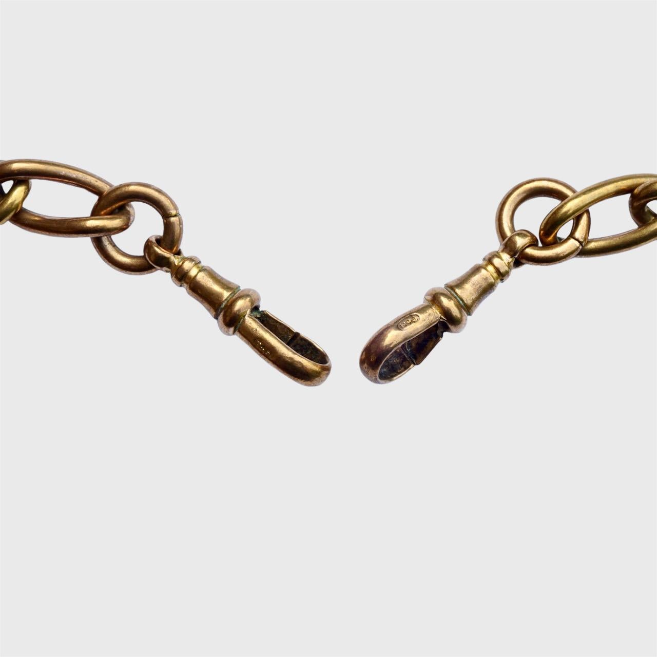 Antique Victorian Gold Gilt Metal Albert Watch Chain with T Bar For Sale 5