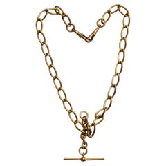 Antique Victorian Gold Gilt Metal Albert Watch Chain with T Bar