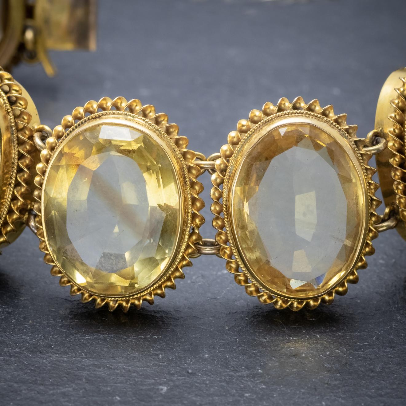 Women's Antique Victorian Gold Gilt on Silver Citrine Bracelet For Sale