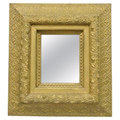 Antique Victorian Gold Giltwood Gesso Leaf Vine Small Black Forrest Wall Mirror