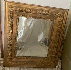 Antique Victorian Gold Giltwood Gesso Wide Frame Wall Mirror