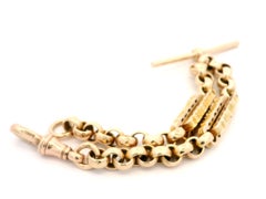Antique Victorian Gold Hammered Bar Rolo Link Pocket Watch Chain Bracelet