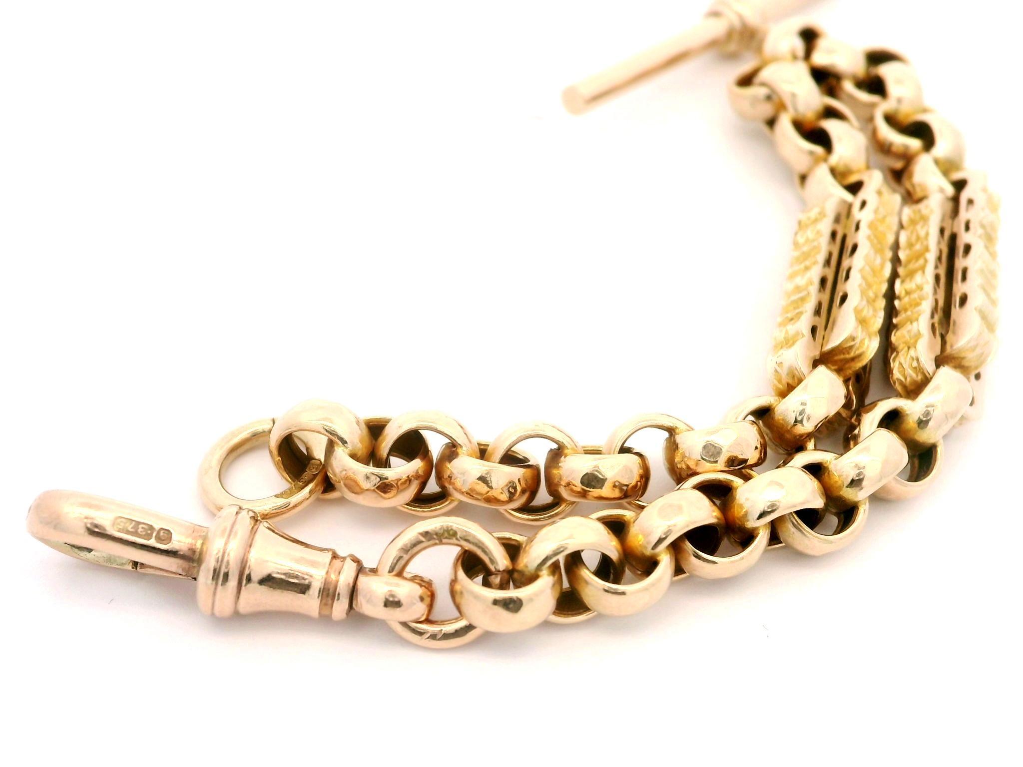 Women's Antique Victorian Gold Hammered Bar Rolo Link Pocket Watch Chain Bracelet