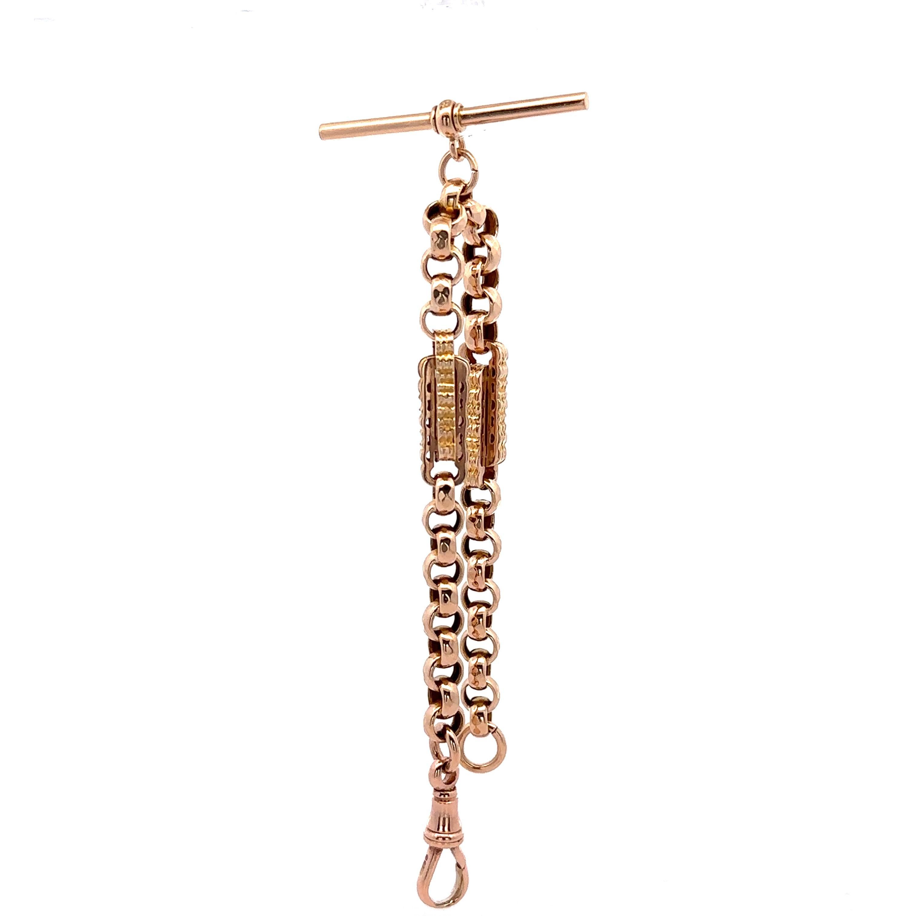 Antique Victorian Gold Hammered Bar Rolo Link Pocket Watch Chain Bracelet 1
