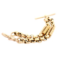 Antique Victorian Gold Hammered Bar Rolo Link Pocket Watch Chain Bracelet