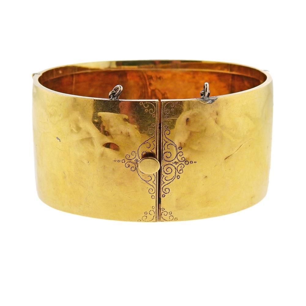 Antikes viktorianisches, handbemaltes, goldfarbenes Porzellanarmband im Zustand „Gut“ im Angebot in New York, NY