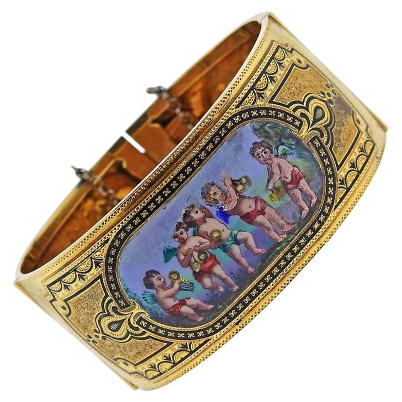 Antique Victorian Gold Hand Painted Porcelain Bracelet For Sale