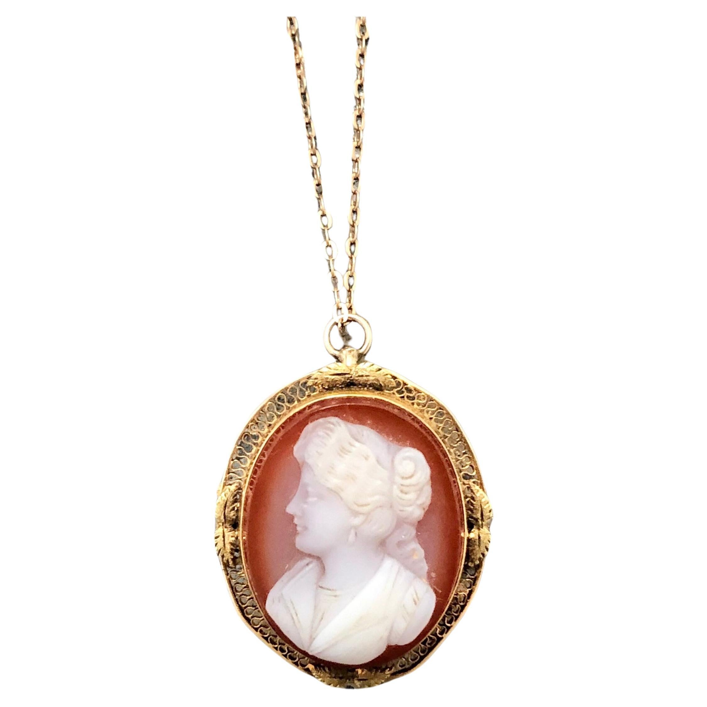 Antique Victorian Gold Hardstone Cameo Pendant Brooch For Sale