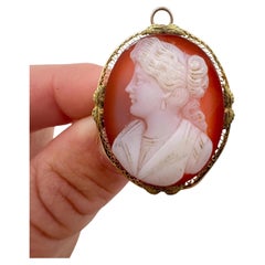 Antique Victorian Gold Hardstone Cameo Pendant Brooch