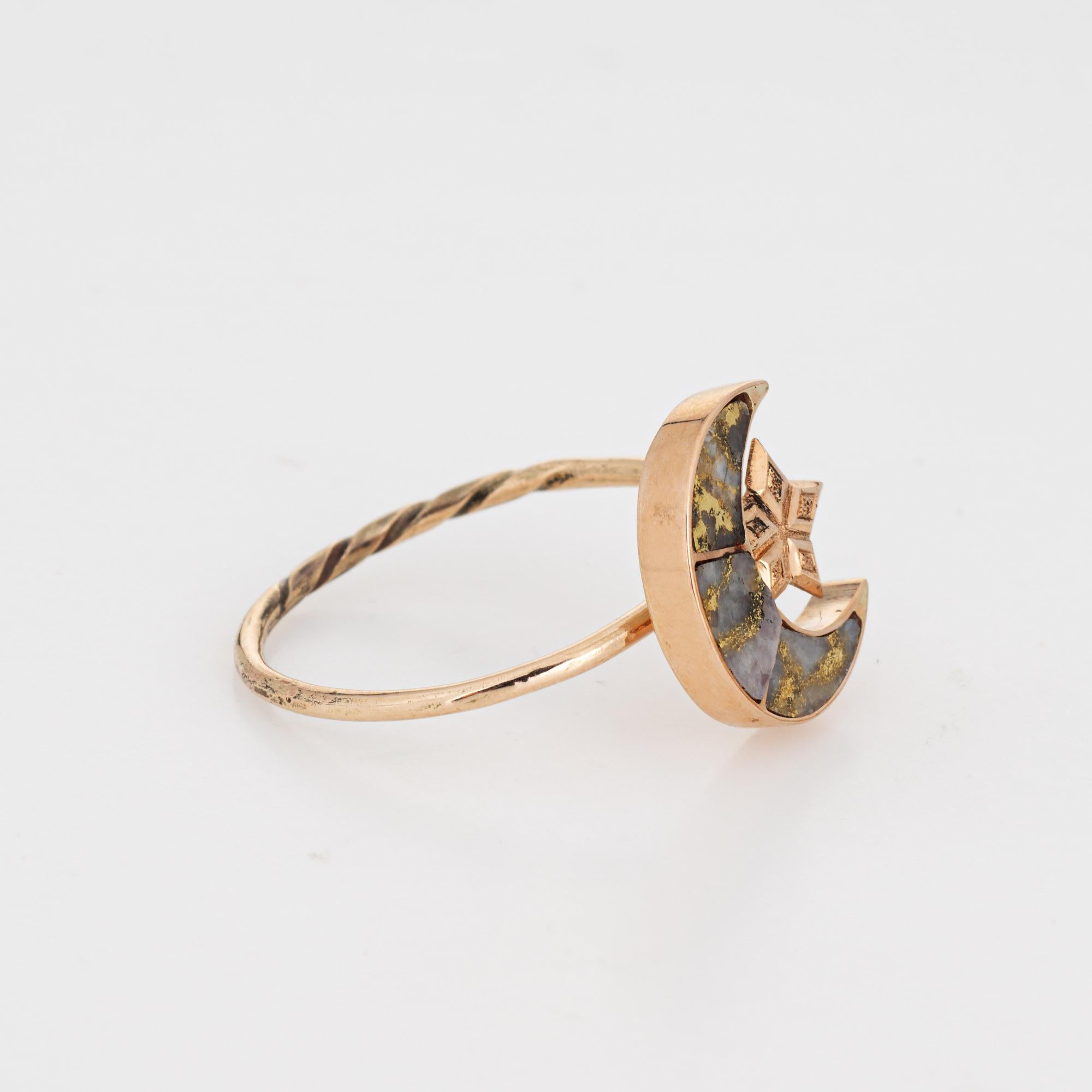 Cabochon Antique Victorian Gold in Quartz Ring Crescent Moon Star 14k Celestial Jewelry 7
