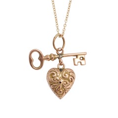 Antique Victorian Gold "Key to My Heart" Pendant Necklace