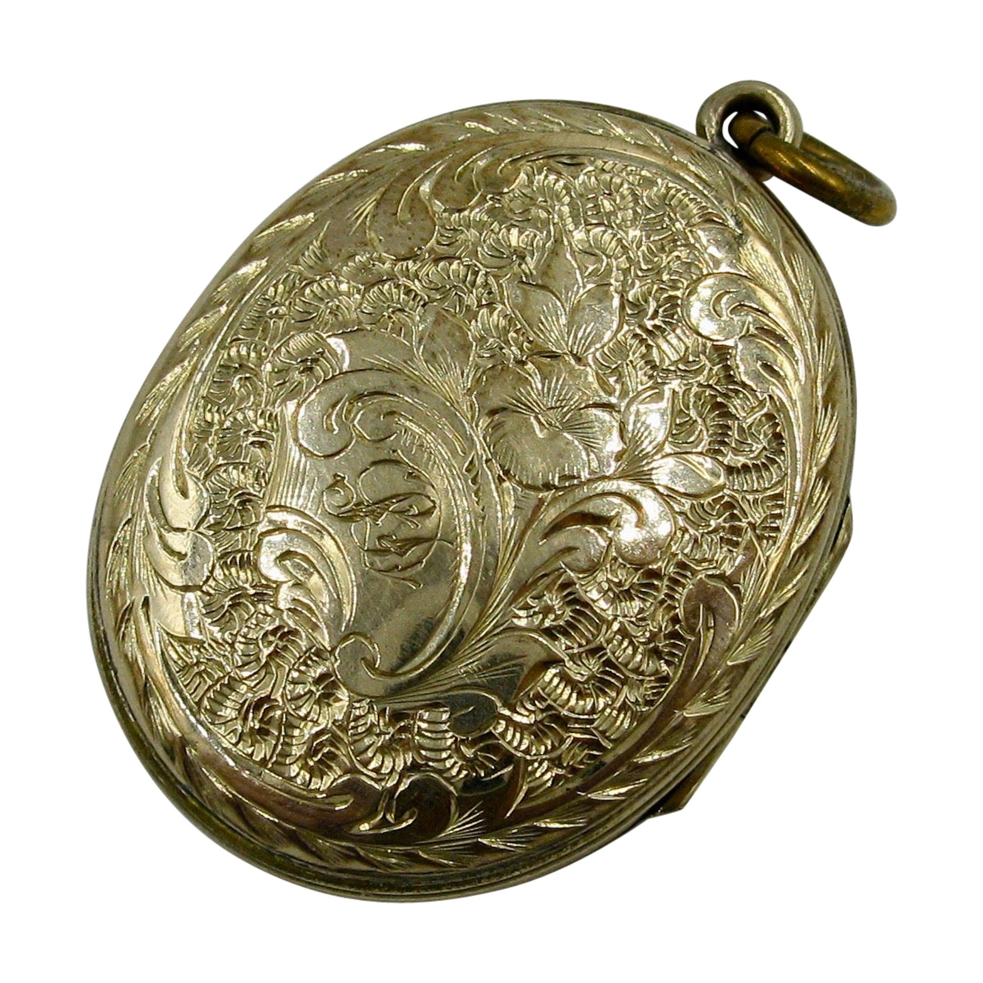 Antique Victorian Gold Locket Lattice Flower Motif