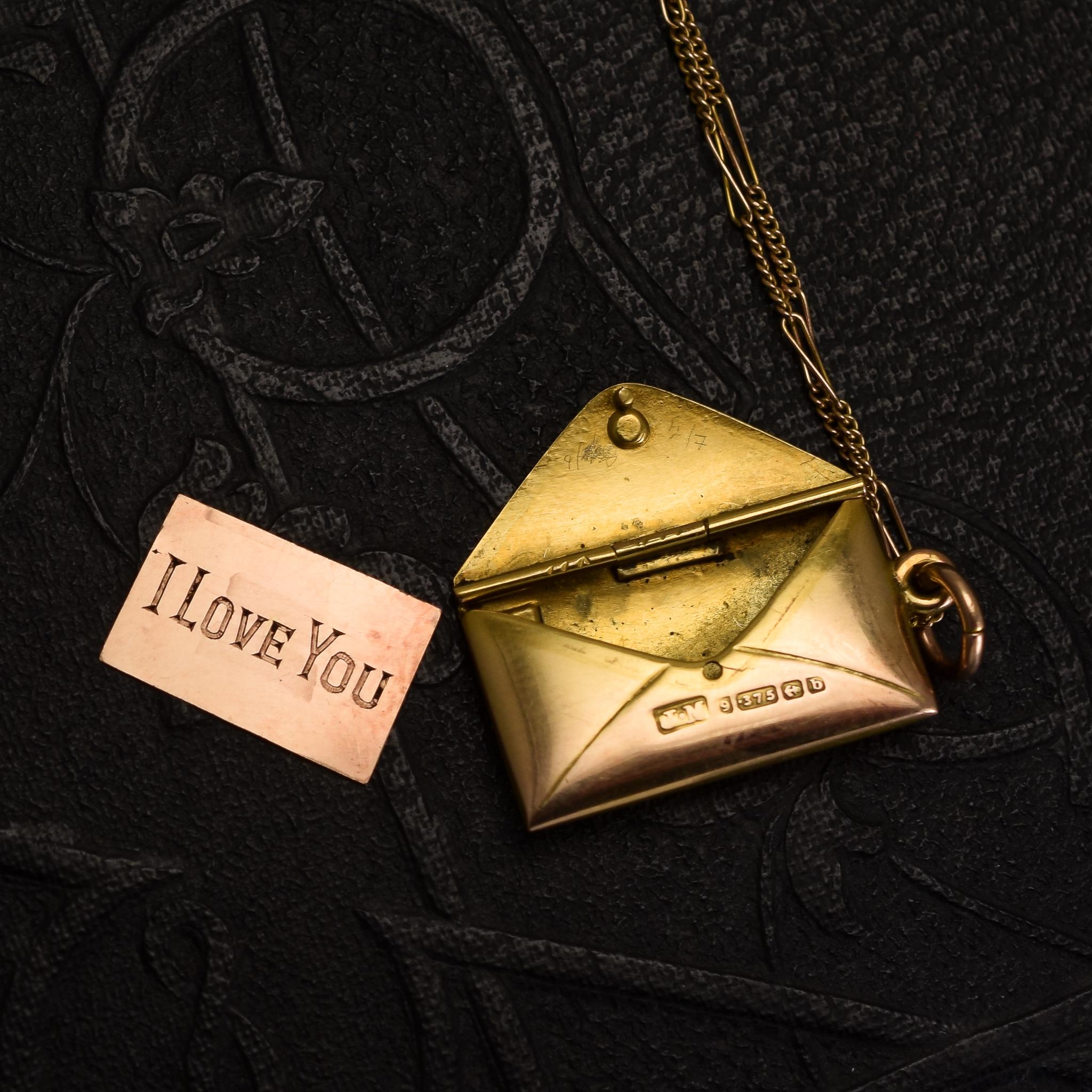 Late Victorian Antique Victorian Gold Love Letter and Envelope Love Token Locket