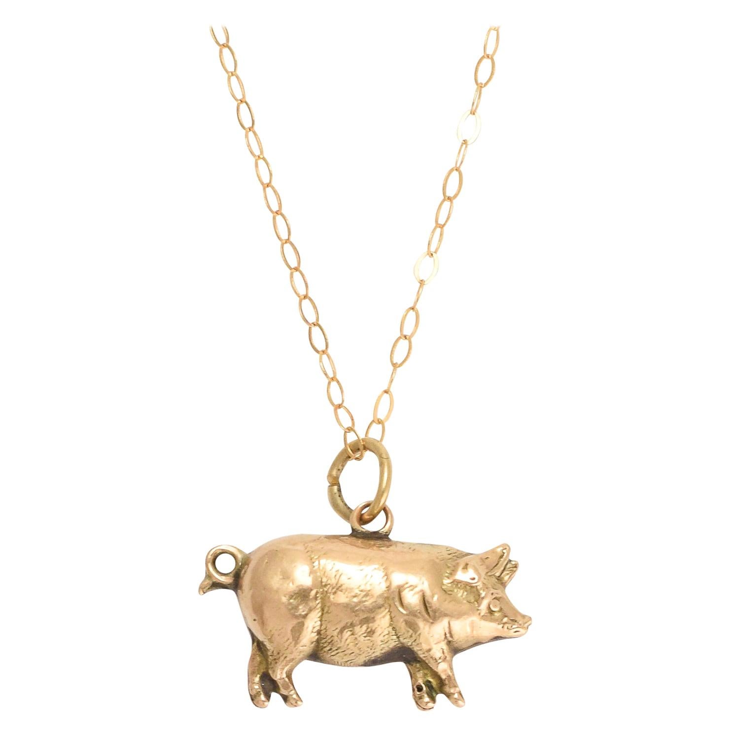 Antique Victorian Gold Lucky Pig Charm