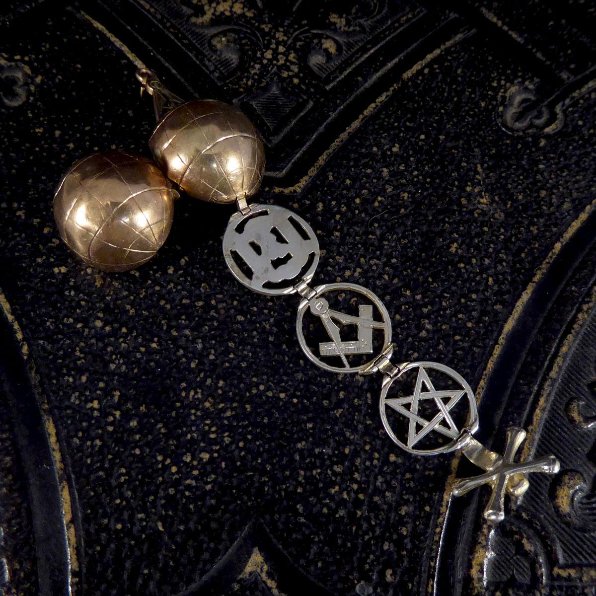 Antique Victorian Gold Masonic Globe and Compass Folding Fob Pendant 1