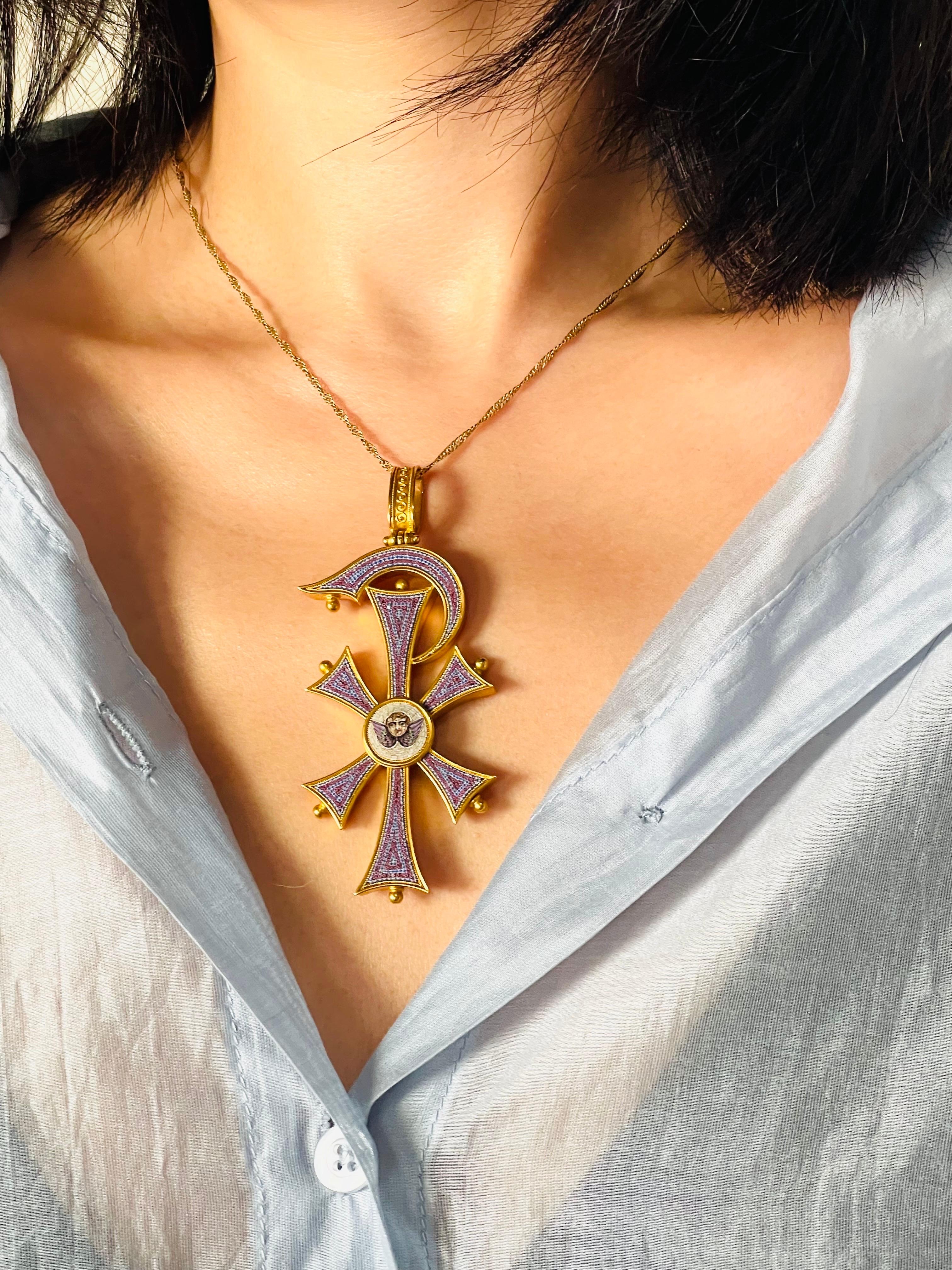 Antique Victorian Gold Micro Mosaic Cross Pendant C 1860 For Sale 1